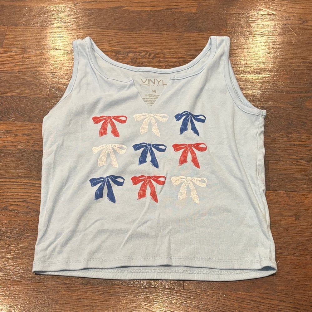 Vinyl Women's Blue Tank Top with Bow Design